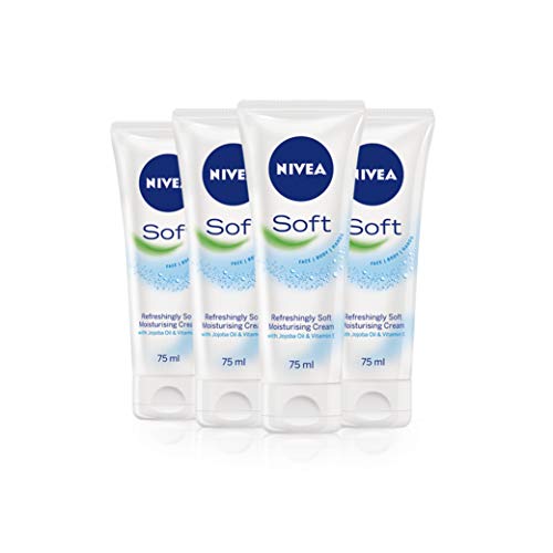 NIVEA Soft Pack of 2 Moisturising Cream for Face Body and Hands with Vitamin 4 x E Jojoba Oil Intensive Everyday Moisturiser