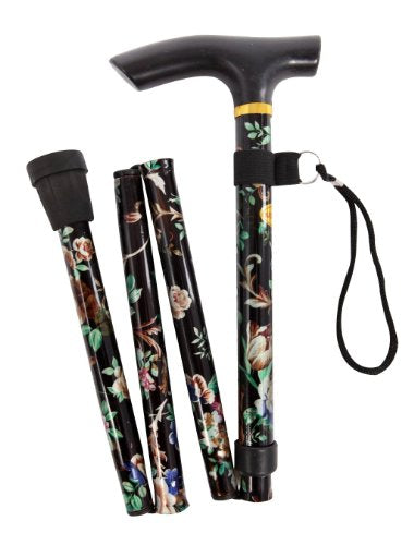 Walking Stick Folding Black Floral - Bargain Genie