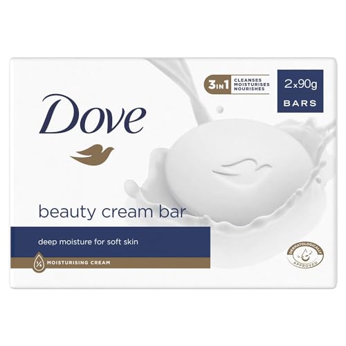 Dove Orginal Beauty Cream Bar 3 in 1 Cleanses, Moisturises and Nourishes Sulphate-Free Bath Soap for Soft and Smooth Skin, Suitable for Daily Use, 2x90g