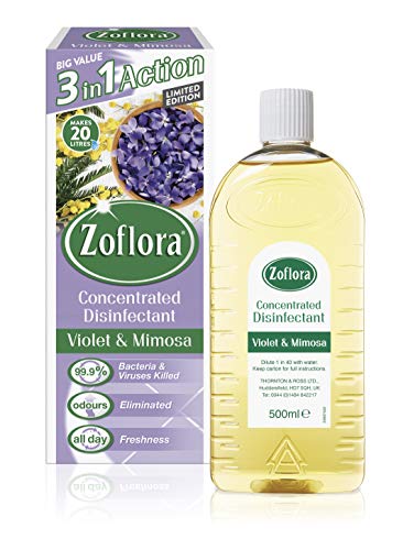 Zoflora Violet and Mimosa 500ml, Concentrated 3-in-1 Multipurpose Disinfectant Kills 99.9% of Bacteria & Viruses