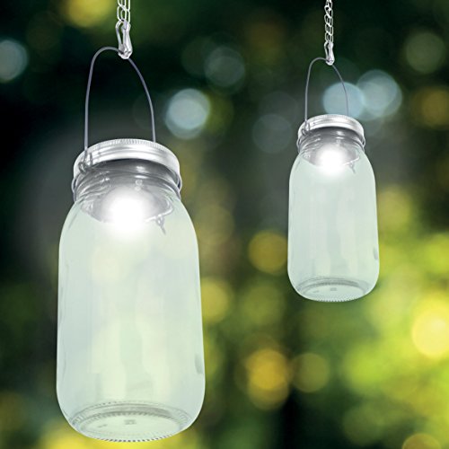 GardenKraft 24420 Hanging Vintage Style White LED Solar Jar Light - Bargain Genie