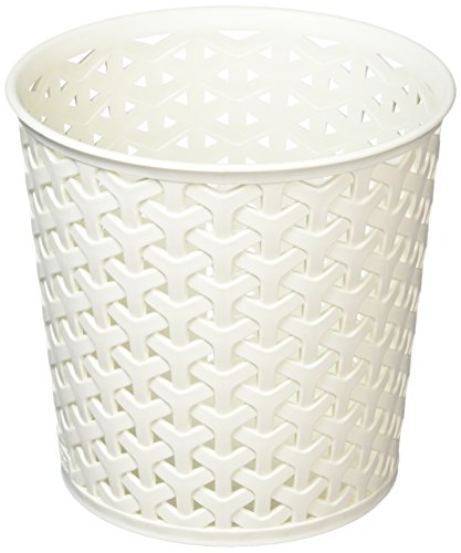 CURVER Faux Rattan Dresser Storage Pot-Medium (Perfect for Hair Brushes), White, 14 x 14 x 14 cm