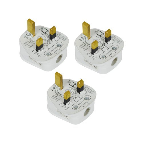 Status 13 A 3-Pin Plug - White (Pack of 3) - Bargain Genie