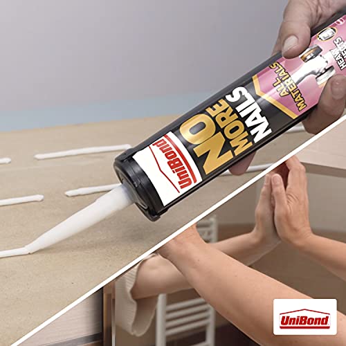 UniBond 2492936 No More Nails All Materials Heavy Objects Construction Adhesive, All Materials Grab Adhesive, High Strength Adhesive Bonding, White, 440 g Cartridge - Bargain Genie