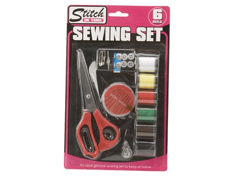 PMS SEWING SET W/SCISSORS 6 REELS COTTON NEEDLES & ACCESS ON - Bargain Genie