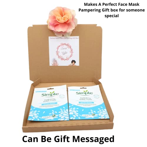 Temas Store Simple Water Boost Face Sheet Mask 21ml Face Pampering Gift Box | 2 x Simple Ultra Hydrating Sheet Mask |For Sensitive Skin, Dull & Tired Face| Soothing Face Reviving Mask |Gift Box Ready