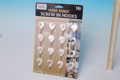 Brand New 16pk 40mm White Screw in Hooks - Bargain Genie