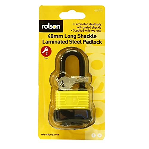 Rolson 66513 Long Shackle Weatherproof Padlock, Black, 40 mm - Bargain Genie