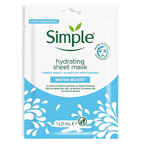 Temas Store Simple Water Boost Face Sheet Mask 21ml Face Pampering Gift Box | 2 x Simple Ultra Hydrating Sheet Mask |For Sensitive Skin, Dull & Tired Face| Soothing Face Reviving Mask |Gift Box Ready