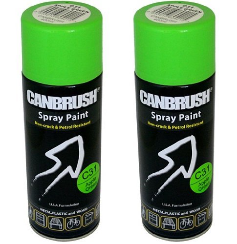 2 x CANBRUSH Spray Paint - For Metal Plastic & Wood 400ML Gloss Finish - Apple Green - Bargain Genie