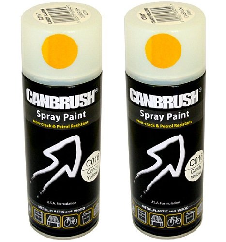 2 x CANBRUSH Spray Paint - For Metal Plastic & Wood 400ML Gloss Finish - Candy Yellow - Bargain Genie