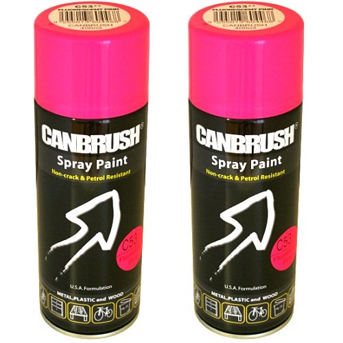 2 x CANBRUSH Spray Paint - For Metal Plastic & Wood 400ML Satin Finish- Fluorescent Pink - Bargain Genie