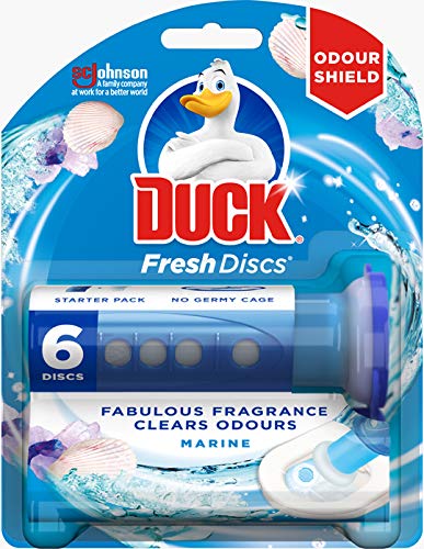 Duck Toilet Fresh Disc, Toilet Cleaner Starter Pack, Holder & 6 Discs, Marine, Pack of 5 - Bargain Genie