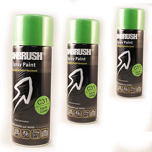 3 x CANBRUSH Apple Green C31 Spray Paint For Metal Plastic & Wood 400ML - Bargain Genie