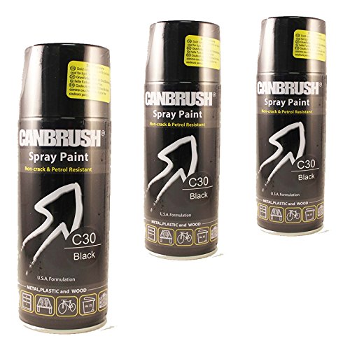 3 x CANBRUSH Gloss Black C30 Spray Paint for Metal Plastic & Wood 400ML - Bargain Genie