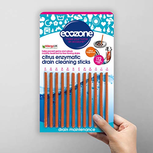 EcoZone Drain Cleaning Sticks, Enzymatic Pipe Unblocker, Prevents Plug Hole Obstructions & Keeps Water Flowing Freely, Natural Vegan & Non Toxic Kitchen & Bathroom Treatment Kit (x 12, 1 Year Supply) - Bargain Genie