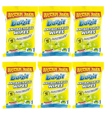 Duzzit 300 Antibacterial Wipes Multipack. Kills 99.9% Of Bacteria - Sterilize Home Surface Cleaning Bulk - Six Packs Of 50 Wipes. Plus One Kerhoot Cleaning Hacks Booklet.