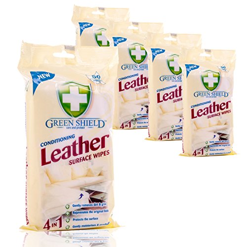 5 Packs of 50 Conditioning Leather Surface Wipes | Green Shield 4 in 1 - Bargain Genie