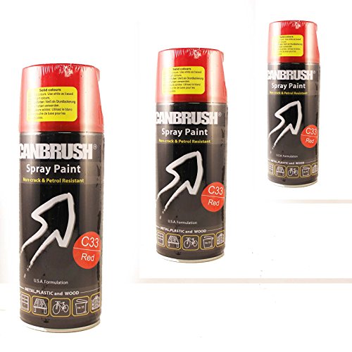 3 x CANBRUSH Spray Paint - For Metal Plastic & Wood 400ML Candy Red - Bargain Genie