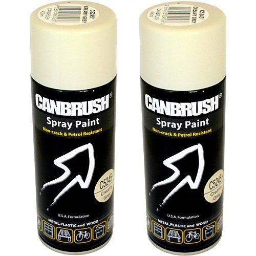 2 x CANBRUSH Spray Paint - for Metal Plastic & Wood 400ML Gloss Finish - Creamy Grey - Bargain Genie