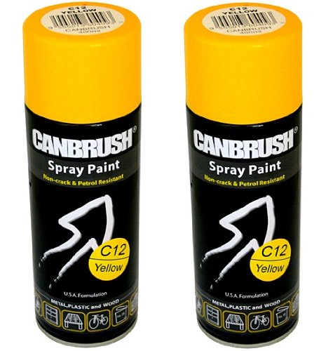 2 x CANBRUSH Spray Paint - For Metal Plastic & Wood 400ML Gloss Finish - Yellow - Bargain Genie