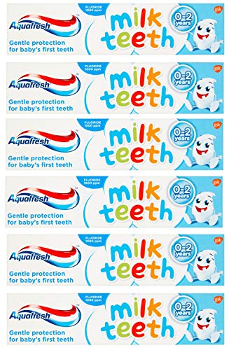 6X AQUAFRESH Milk Teeth Toothpaste 0-2 Years Mint 50ML Gentle - Bargain Genie