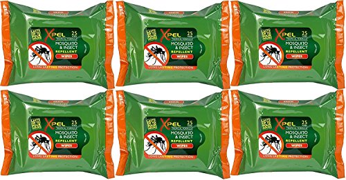 Xpel Insect Mosquito REPELLENT WIPES Tropical Formula 25 wipes (6)