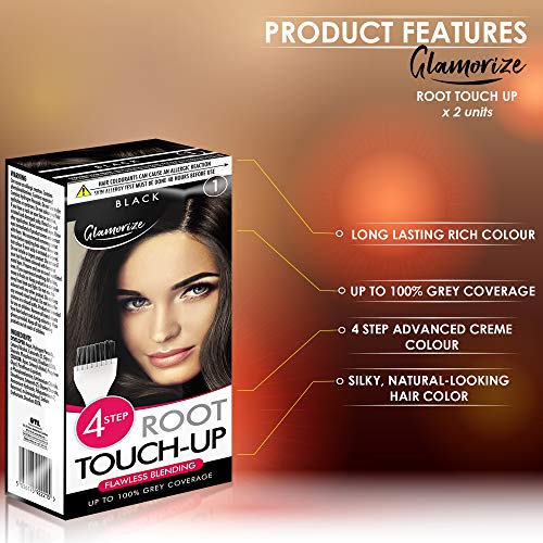 2pk Root Touch Up Black Hair Dye No.1 | Easy to Use, Fade Resistant Hair Colour | Includes 2 Colour Creme Gel, 2 Developer Milk, 2 Plastic Gloves, 2 Brushes and Detailed Instruction Manuals and Tray - Bargain Genie