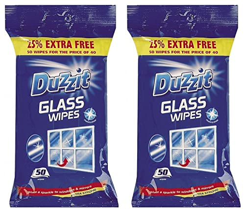 Duzzit 2 x Glass Window Mirror Cleaning Wipes Pack Of 50 - Bargain Genie