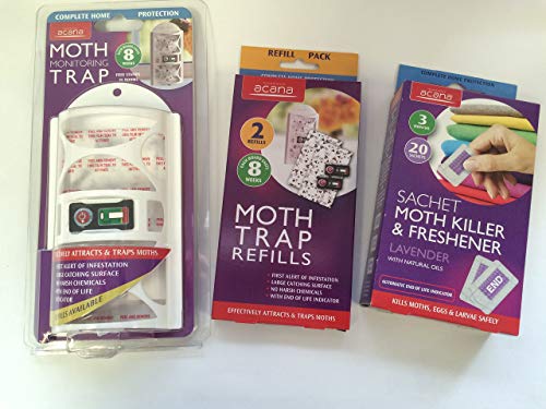 Acana Moth Monitoring Trap, 2 Refills & 20 Lavender Moth Killer & Freshner Sachets - Bargain Genie