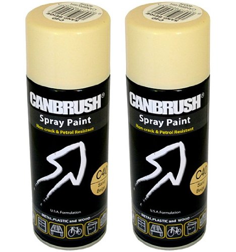 2 x CANBRUSH Spray Paint - For Metal Plastic & Wood 400ML Gloss Finish - Sand Beige