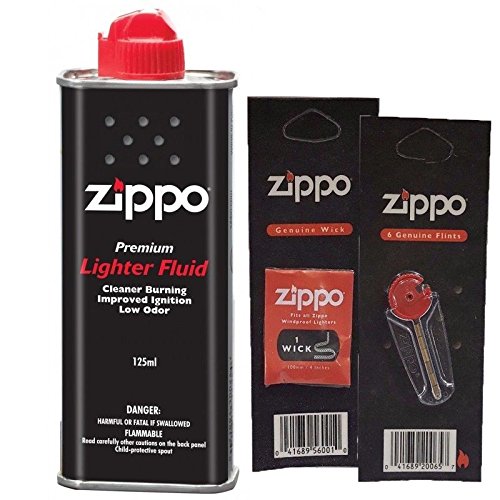 Zippo Lighter Fluid Fuel Petrol 125ml Tin + Wick + 6 Flints - Bargain Genie