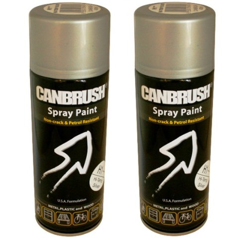 2 x CANBRUSH Spray Paint - for Metal Plastic & Wood 400ML - Hi-Temp Silver - Bargain Genie