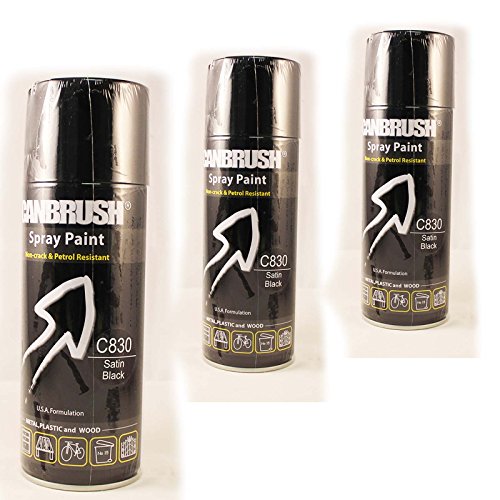 3 x CANBRUSH Satin Black C830 Spray Paint - For Metal Plastic & Wood 400ML Satin Finish- - Bargain Genie