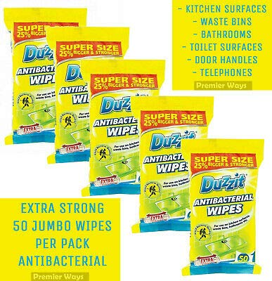 Duzzit 300 Antibacterial Wipes Multipack. Kills 99.9% Of Bacteria - Sterilize Home Surface Cleaning Bulk - Six Packs Of 50 Wipes. Plus One Kerhoot Cleaning Hacks Booklet.