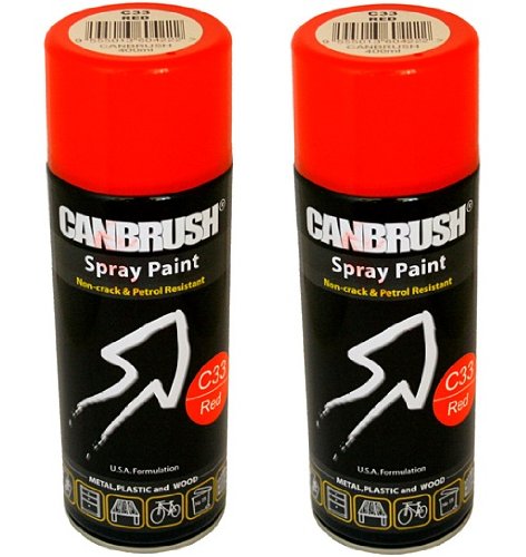 2 x CANBRUSH Spray Paint - For Metal Plastic & Wood 400ML Gloss Finish - Red - Bargain Genie