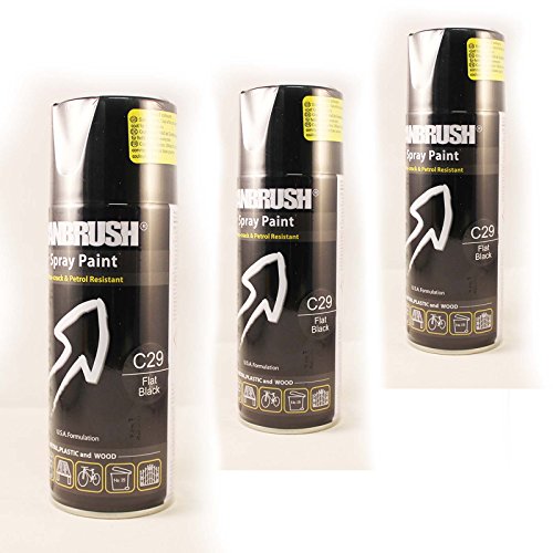 3 x CANBRUSH Flat Black C29 Spray Paint For Metal Plastic & Wood 400ML - Bargain Genie