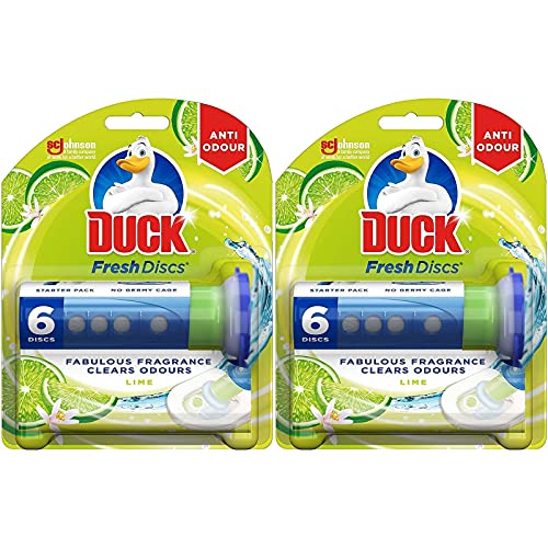 2 x Toilet Duck Fresh Discs Lime Zest 6 Shot Toilet Gel Cleaner & Applicator - Bargain Genie