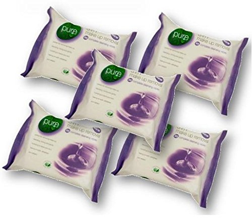 5 x Pure 3 in 1 Complete Cleansing Wipes Cleanses Tones & Hydrates Ideal For Makeup Removal 25 Sheets Per Pack - Bargain Genie