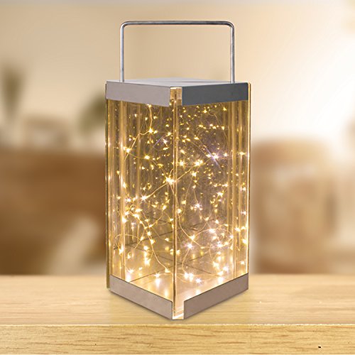 Anika 62190 Glass Reflections Lantern with 30 Warm White Battery Operated LED Rice Lights, Packaging may vary - Bargain Genie