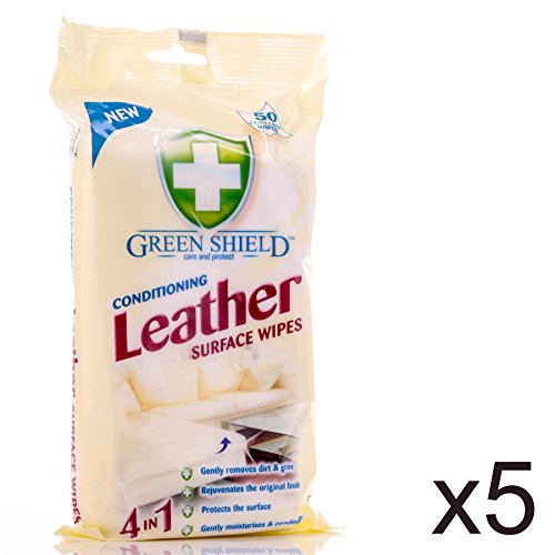 5 Packs of 50 Conditioning Leather Surface Wipes | Green Shield 4 in 1 - Bargain Genie