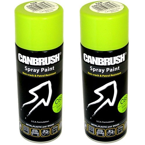 2 x CANBRUSH Spray Paint - For Metal Plastic & Wood 400ML Gloss Finish - Green Lime - Bargain Genie