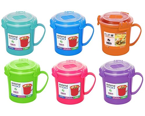 Sistema Klip It Microwave Soup to Go Mug, 656ml, Assorted Colours - Bargain Genie