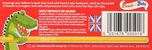 Punch & Judy - Natural Toothpaste for Kids, Flavoured Toothpaste for Children, Fluoride 1000 ppm, Sugar Free, 50ml - Bargain Genie