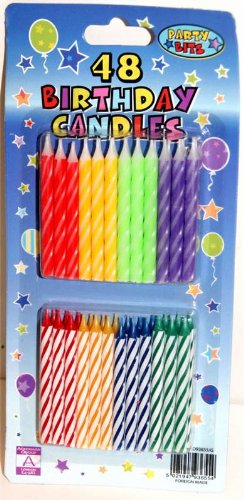 48 COLOURED STRIPE BIRTHDAY CANDLES - Bargain Genie