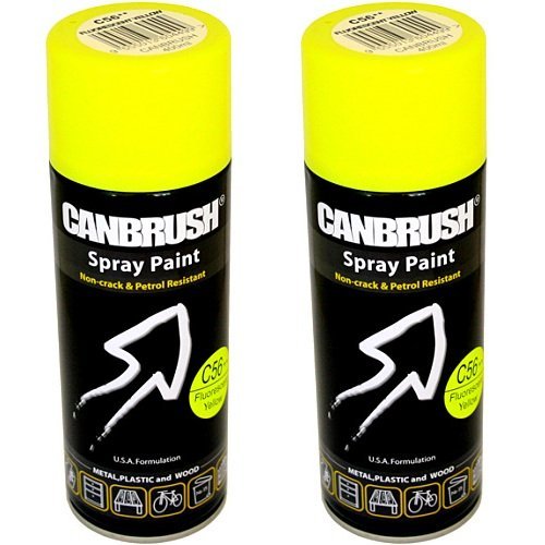 2 x CANBRUSH Spray Paint - For Metal Plastic & Wood 400ML - Fluorescent Yellow - Bargain Genie