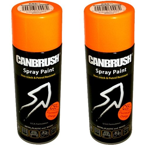 2 x CANBRUSH Spray Paint - for Metal Plastic & Wood 400ML - Fluorescent Orange - Bargain Genie