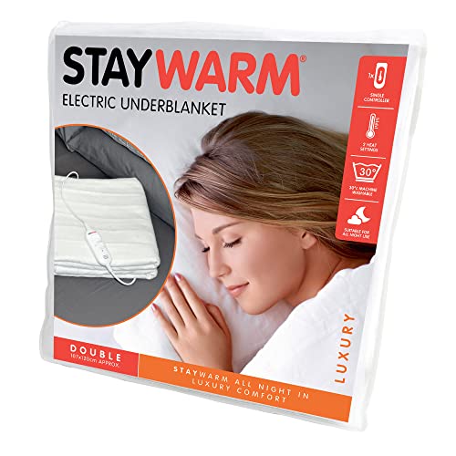 STAYWARM Single Size Superior Electric Underblanket with Detachable Controller / 3 Heat Settings/Detachable Cord/Machine Washable - 60w - 150 x 70cm - F901 - White