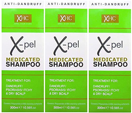 Xpel Medicated Shampoo Treatment for Dandruff Psoriasis Dry Itchy Scalp (3 x 300 millilitres) - Bargain Genie