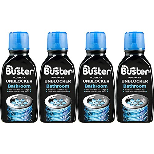 Buster Bathroom Drain Clear Plughole Unblocker 300ml Dissolves Hair & Soap (4 Bottles)